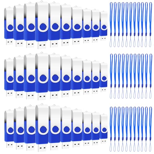 Image of EASTBULL 200 Packs of 2GB Bulk Flash Drives, USB Flash Drives Pack 2GB USB Drives Bulk Swivel USB2.0 Thumb Drives Bulk with Strings (200Packs, Blue)