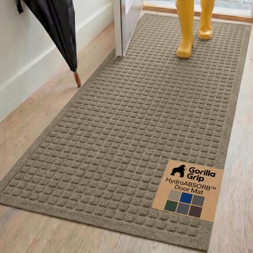 Image of GORILLA GRIP Ultra Absorbent Front Door Mat Outside Entrance 72x24, Traps Dirt and Moisture, HydroABSORB Indoor Outdoor Doormat Holds Up to 2.75 Cups Water, Stain and Fade Resistant Welcome Mat Beige