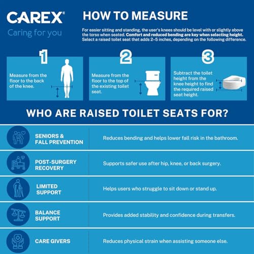 Carex Health Brands Hinged Elongated Toilet Seat Riser, Adds 3.5 Inches of Height to Toilet, 300 Pound Weight Capacity, Raised Toilet Seat, White (FGB32100 0000)