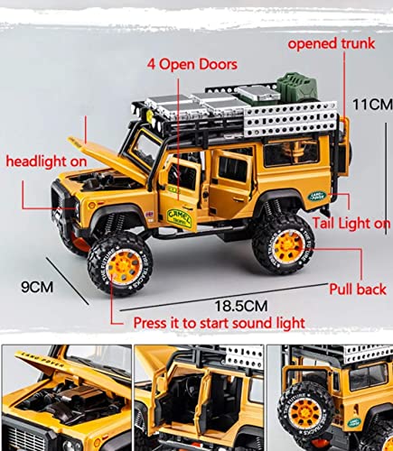 Image of 1:28 Scale Die-Cast Metal Camel Trophy Defender with 6 Openable Doors,Music,Lights & Pull Back Action【3 Yrs & Up】【Pack of 1】 (Yellow)