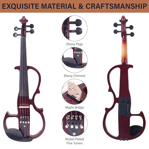 Image of Cecilio 4 /4 Full Size Electric Violin, Solid Maple with Ebony Fittings, Red