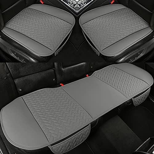 Image of West Llama Full Set Car Seat Covers for Front and Rear Bottom Seats Only, Luxury PU Leather Car Seat Pads Protectors Waterproof and Wear-Resistant,Gray