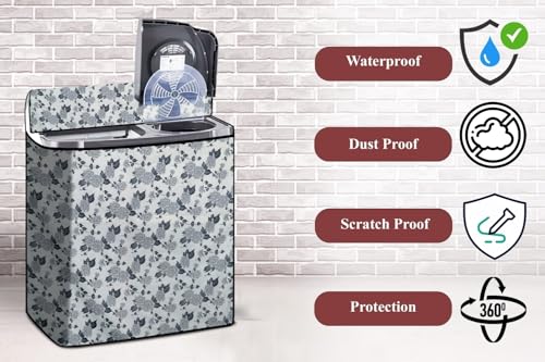 Image of The Furnishing Tree Semi-Automatic Top Load Washing Machine Cover | Waterproof & Dustproof | Easy to Clean | Durable & Washable, Classic Floral Bouquet Print Polyester (53.5x89x99 CM)