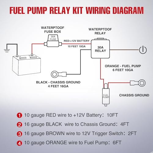 Image of Nilight Electric Fuel Pump Relay Kit Wiring Harness 10 Gauge Cables | w /40 AMP Relay Heavy Duty 30 AMP Blade Fuse 12V System for Trucks Cars RVs Marine Boats Trailers
