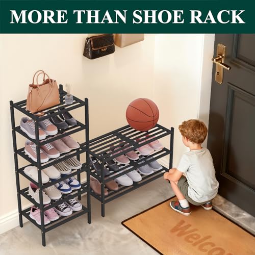 Image of Smiry Bamboo Shoe Rack, 5 Horizontal Slats, 4 Tier - 33.9 inch Wide, Black
