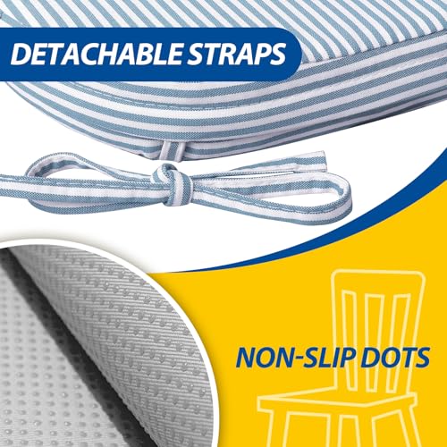 Image of AAAAAcessories D-Shaped Chair Cushions, 2 inch Thick Dining Chair Pads with Ties and Removable, Machine-Washable Cover, 17 inch x 16 inch, Set of 6, Pinstripe Blue