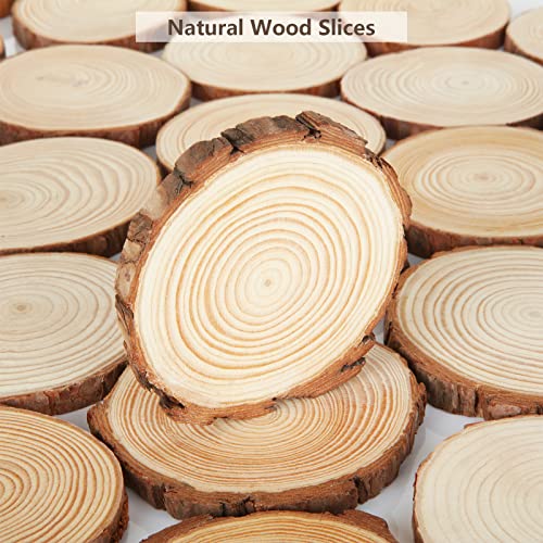 JMIATRY 30 Pcs Natural Wood Slices, 9-10cm Diameter Unfinished Round Wood Slices kit, No Hole Log Wooden Circles for Arts, Christmas or Wedding Ornaments and DIY Crafts