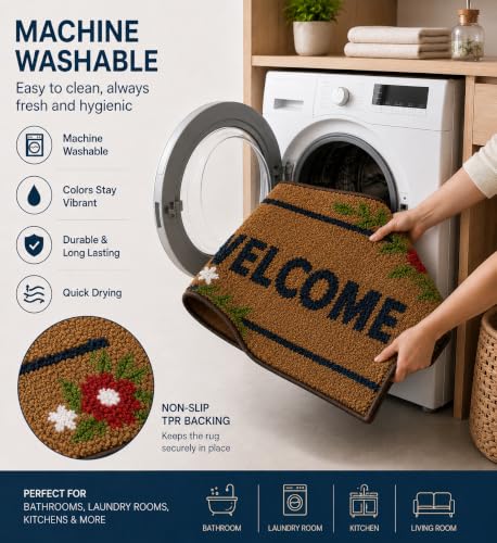 Image of Roseate Door Mat for Home (45x75 cm) Anti Skid Wool 2000 GSM Door Mat for Enterance (D1 / Brown) Pack of 1