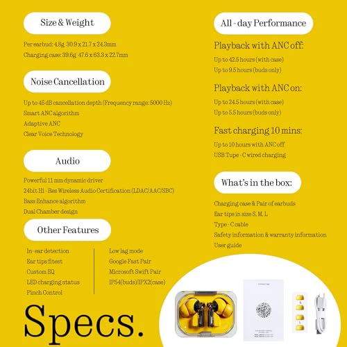 Nothing Ear (a) – 45dB ANC, Hi-Res Audio, 42.5H Battery, Yellow — view 10