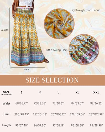 Bsubseach Skirts for Women Summer 2025 Boho Pleated Flowy Long Skirts Casual A Line Floral Maxi Skirt with Pockets - Image 3