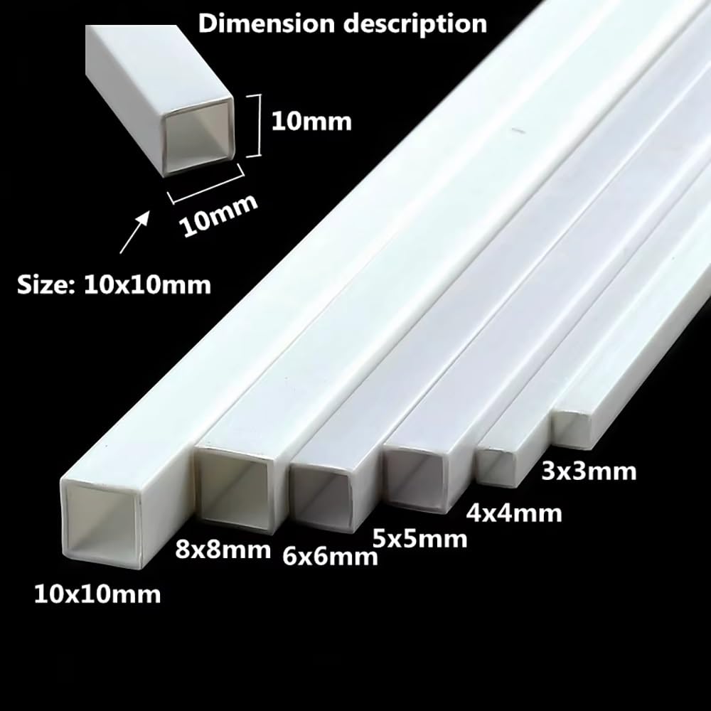 Zestaw rurek kwadratowych ABS – 5 szt. rur plastikowych DIY do modelarstwa, projektów rzemieślniczych i złączy do rur wodnych(50cmx10x10mm)