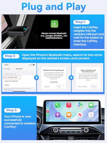 Alltotive S2 Mini Adaptateur CarPlay sans Fil pour iPhone, Convertissez Le Filaire en sans Fil, Plug & Play avec Typ-C/USB, Compatible avec Les Voitures à partir de 2016 et iOS 10+ (Noir)