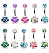 BodyJ4You 10PC Belly Button Rings Double Multicolor CZ Crystals Stainless Steel 14G Navel Bar Cur...