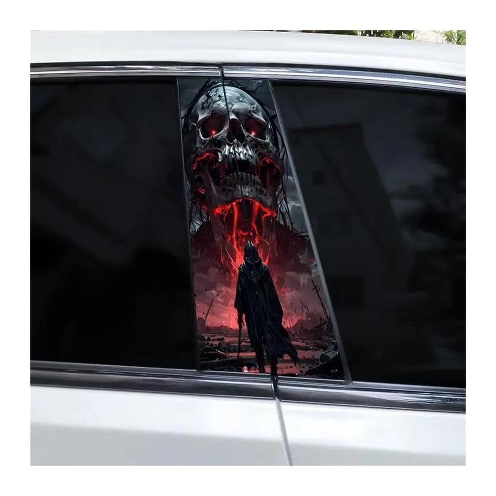 Decorative Items 2pcs Car Center Column Stickers DIY Horror Skull Car Door Pillar Stickers(J)