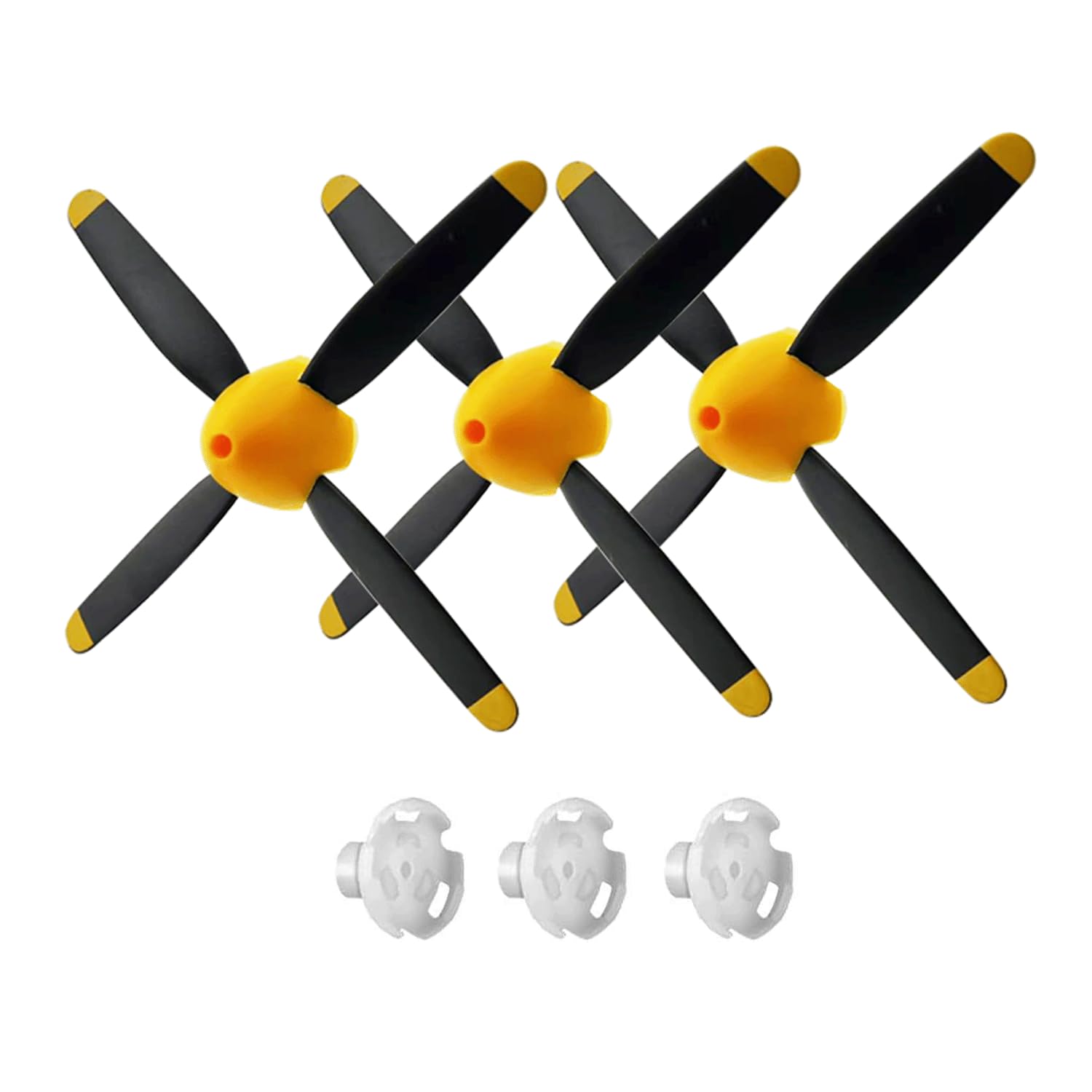 RCkuler 3 Sets of 4-Blade Propeller Spare RC Plane Propellers, Compatible for Volantexrc Brushless Plus P-51 Mustang Rc Airplane Nose Cone Kit Props, with Saver and Adapter