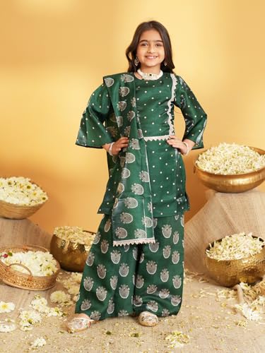 Image of AJ DEZINES Ethnic Wear Sharara Suit Set For Girls|Punjabi dress for Kids|Silk Blend Girls Salwar Suit|Traditional Patiala Outfit|Stylish Kids Kurta for Festivals Weddings & Special Occasions