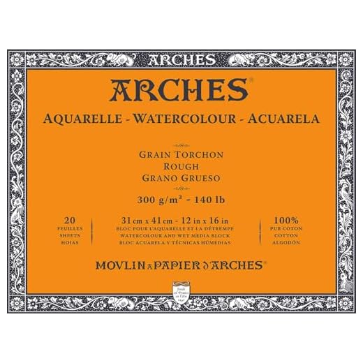ARCHES Aquarelle 100% Grueso 300g Bloc Encolado 4L 31x41 20 Hojas Blanco Natural