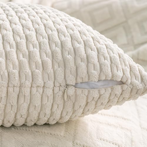 Set of 4 Cream White Decorative Throw Pillow Covers 12x20 Inch Corduroy Pillow Covers for Bed Couch Sofa Living Room Soft Cushion Cases