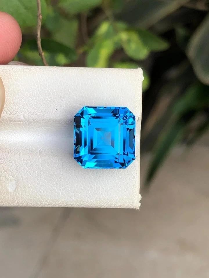 9.5 Ct Natural Asscher Cut Blue Aquamarine Loose Gemstone for Jewellery Making - 12x12x8 MM