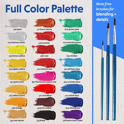 Image of Crafts 4 ALL Acrylic Paint Set For Kids And Adults - 24 Pack Of 12Ml Craft Paint Colors For Wood, Canvas, Fabric And Ceramics W / 3 Different Sized Brushes - Art Supplies, Multi
