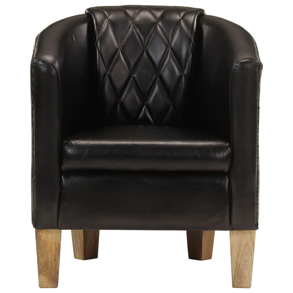 vidaXL Fauteuil Cabriolet, Chaise de Relaxation, Siège avec Accoudoirs Rembourrés, Canapé de Salon Salle de Séjour, Noir Cuir Véritable