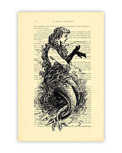 Mermaid bathroom artwork, under the sea wall decor dictionary art print