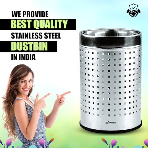 Image of mofna Stainless Steel Square Perforated Dustbin, Garbage Bin Paper Bin For Home, Bedroom, washrooms, Office, Kitchen, Bathroom (10 inchx14 inch inch - 18-Liter (Silver)