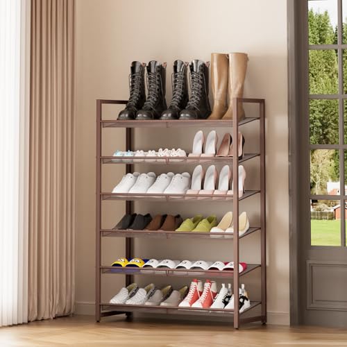 Image of 6-Tier Metal Large Shoe Rack,Tall Shoe Rack for Closet,entryway,Garage, with Adjustable Flat or Angled Shelves, Hold 20-26 Pairs Shoes