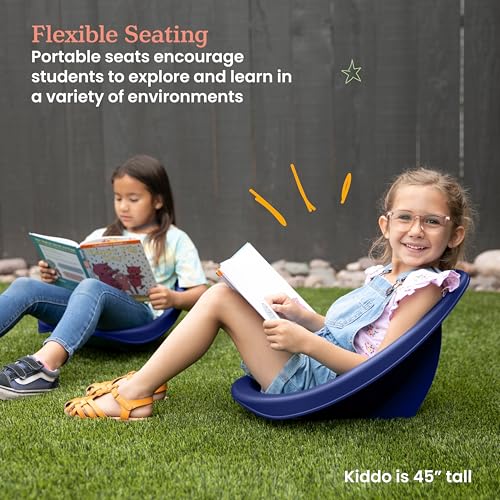 Image of ECR4Kids Plastic Leaf Scoop Floor Rocker Seat, Classroom Furniture, Navy, 6-Piece