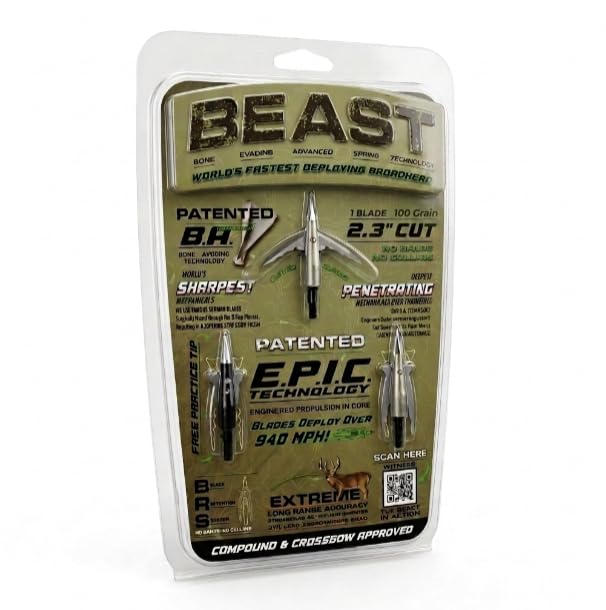 Bowmar Archery Beast Broadheads Worlds Fastest Deploying Broadhead Patented Technology Sharpest Penetrating Machanicals (100 Grain (2.3 Cut))