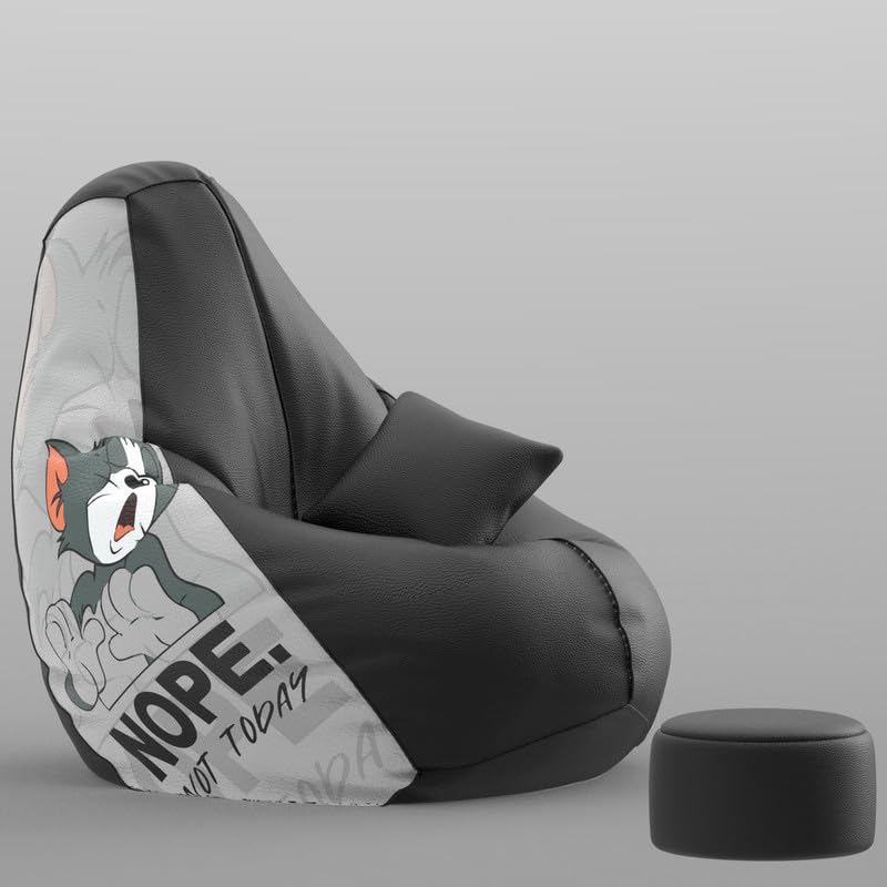 Image of Biggie Bean Bag Chair 6XL with Beans Filled-Pop Prints-Printed Designer Bags-Where Prints Meet Personality with Free Cushion & Footrest (Matching Color : Printed, Not Today-Black)