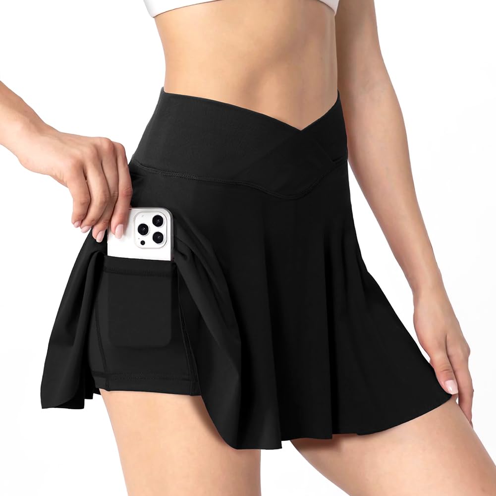 AUYAO Falda Tenis Mujer, Falda Deportiva de Verano con Bolsillo y Pantalón, Faldas de Tenis Plisadas para Mujeres para Golf Senderismo Correr Tenis Ciclismo