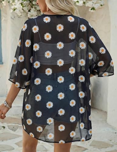 Image of Chunoy Women Floral Beach Wear Cover Up Chiffon Kimono Cardigan Open Front Blouse Top