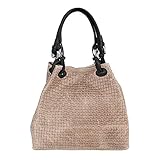 Chicca Borse Borsa a Mano da Donna con Tracolla in Vera Pelle Stampa Intrecciata Made in Italy 34x29x18 Cm