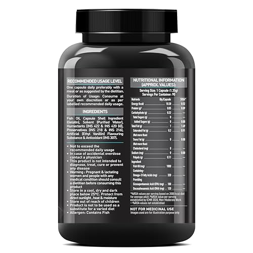 Image of MuscleBlaze Omega 3 Fish Oil (90 Capsules) | Trustified Certified for Accuracy & Purity | 1000mg Omega 3 with 180mg EPA & 120mg DHA