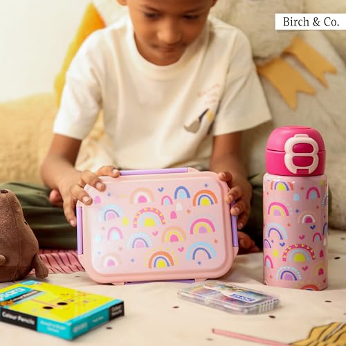 Image of Tiffin Box for School - Lunch Box for Kids Boys - Snacks Boxes for Girls - 900 ml Stainless Steel Tiffin Box, Leak-Proof 4-Side Locks, BPA-Free Food-Grade Material with Removable Divider, Rainbow