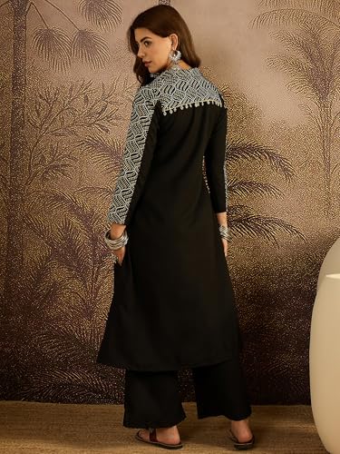 Image of Stylum Women's Solid Crepe A-Line Kurta Pant Set