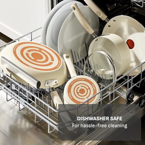 Image of T-Fal Signature Nonstick 12 Inch Frying Pan Skillet, Oven Safe Up to 350F, Dishwasher Safe, Pots and Pans Set, Non Stick Chef- Pan, Cream