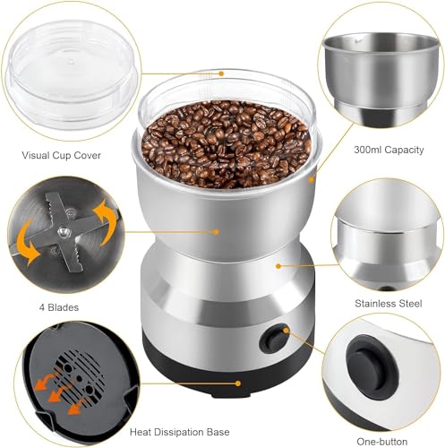 Image of Stainless Steel Electric Smash Machine - Multifunction Mini Food Grinder for Spices, Coffee, Beans, Nuts & Grains, 500W Household Mixer Grinder