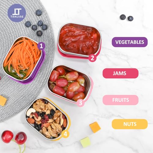 Image of Tanjiae Stainless Steel Lunch Snack Containers Set | Leak Proof 304 Stainless Steel Food Containers with Silicone Lids - Perfect Metal Lunch Box for School and Daycare (Green lunch01, Medium)
