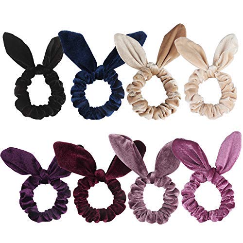 Jaciya 8 Pack Hair Scrunchies Velvet Elastic Hair Bands Scrunchy Hair Ties Ropes Scrunchies for Women Hair Accessories, Rabbit Ear Scrunchie