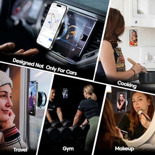 Image of Sounce Smart Magnetic Suction Phone Holder with 360 Adjustable Angle, Strong Vacuum Grip for Car, Gym, Mirror & Makeup Use, Supports MagSafe iPhone and Android Devices 2025