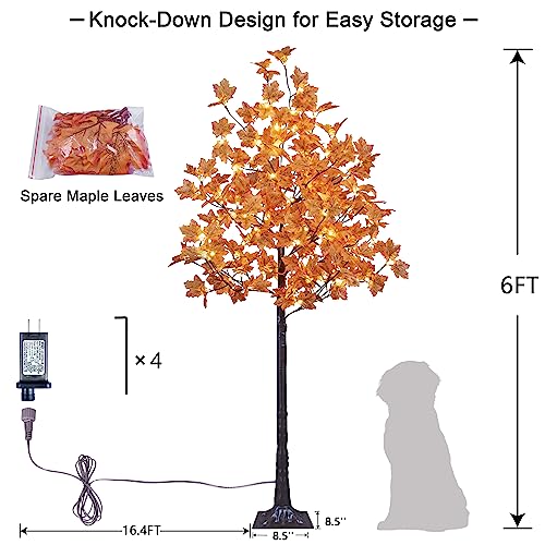 LIGHTSHARE 6FT 120LED Artificial Lighted Maple Tree Warm White Fall Decorations Indoor Ourdoor, Orange