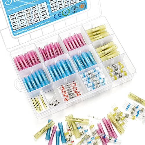 160pcs Heat Shrink Butt Connectors & Solder Seal Wire Connectors, Camtek Heat Shrink Connectors Electrical Crimp Connectors Waterproof Assorted Wire Terminal Kit, 26-10GA