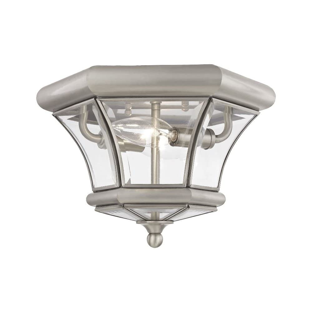 Livex 7052 – 02 Monterey 2 Luce Esterno/Interno Ottone Lucido Finitura In Ottone Massello Flush Mount con Vetro Trasparente smussato