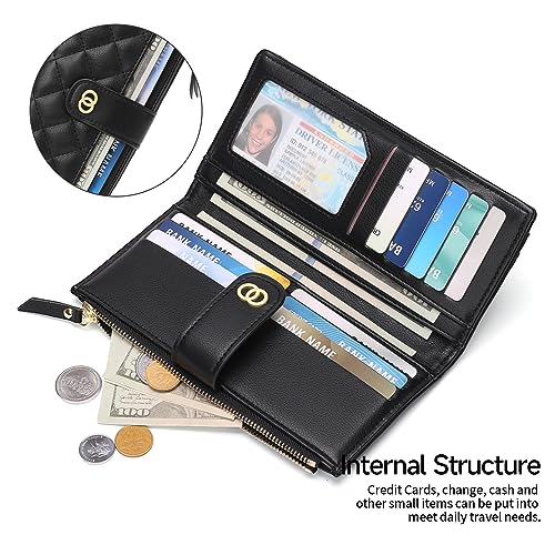 Womens Wallet Slim Rfid Blocking Bifold Leather Credit Card Wallets for Women Clutch with Zipper Coin Pocket3