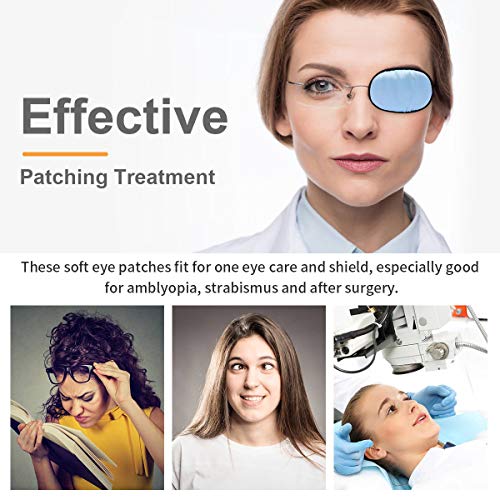 Image of eZAKKA Eye Patches for Adults, Eye Patch for Glasses Silk Patch for Lazy Eye Amblyopia Strabismus and After Surgery (Light Blue+Black)
