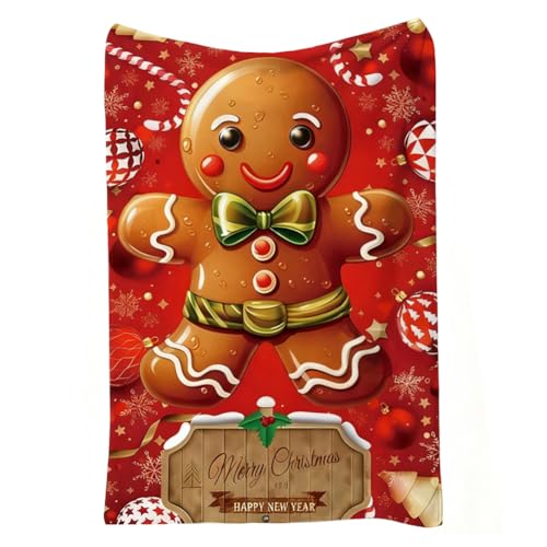 JynxtoyZeal Weihnachtsdecken Kuscheldecke Lebkuchenmann Weiche Warme Winterdecken Weihnachten Tagesdecke Lebkuchenmann Decke Bezug für Erwachsene...