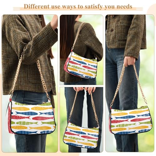 Shoulder Bag for Women Sardine Shoal Fish Crossbody Bags with Removable Straps and Zipper Closure Clutch Tote Handbags Purses 6