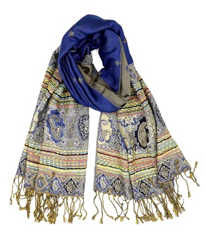 Achillea Reversible Bohemian Pashmina Ethnic Tribal Border Shawl Wrap Scarf2
